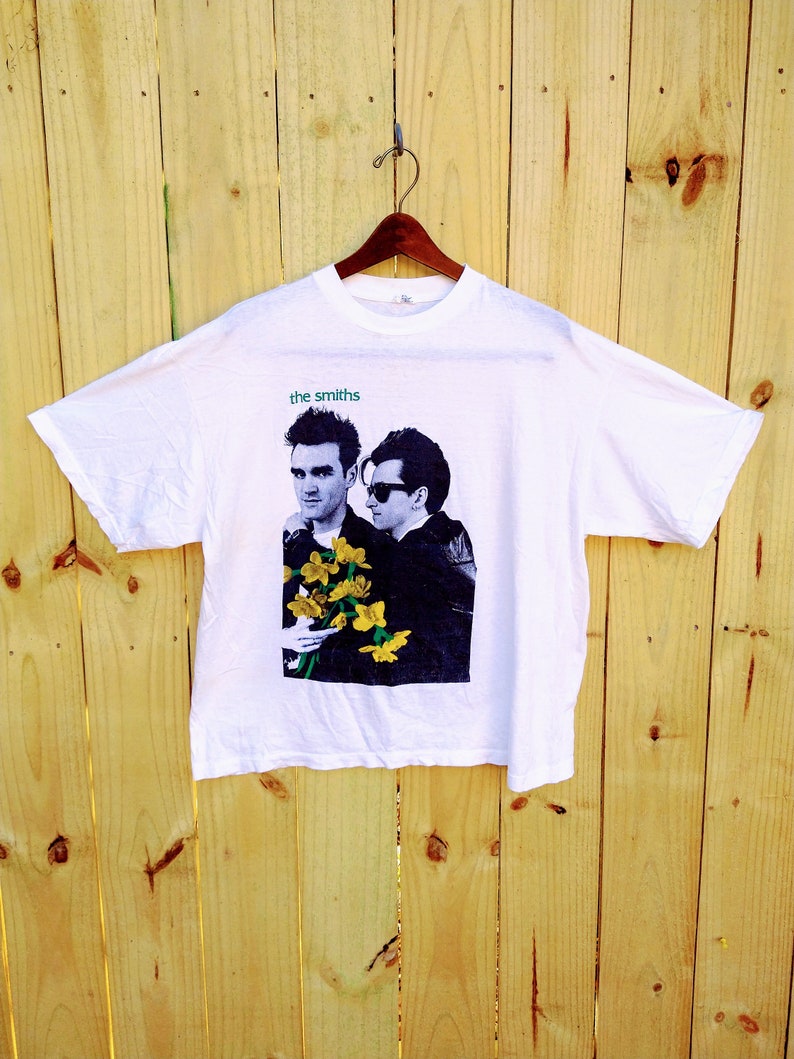 The Smiths T-Shirt Vintage Retro Apparel from The Smiths 1992 Picture of Morrissey and Marr with Yellow Gladiolas image 1