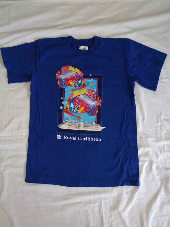 T-Shirt Vintage 80s - Royal Caribbean Cruise - "I'm Ship Shape" - Taille L - Coton/Polyester Jaune - Graphic Tee USA