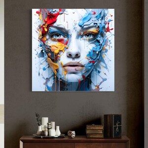 Ai-Generated Art, Beautiful Female Face with Oil Paints, Canvas Print for Home