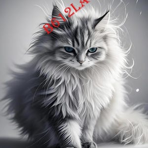 Elegant Fluffy Cat AI Art – Majestic Grey Feline Digital Print, Realistic Cat Portrait, Moody Pet Aesthetic, Wall Art Decor