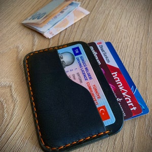 Mini porta carte in pelle naturale fatta a mano / verde militare