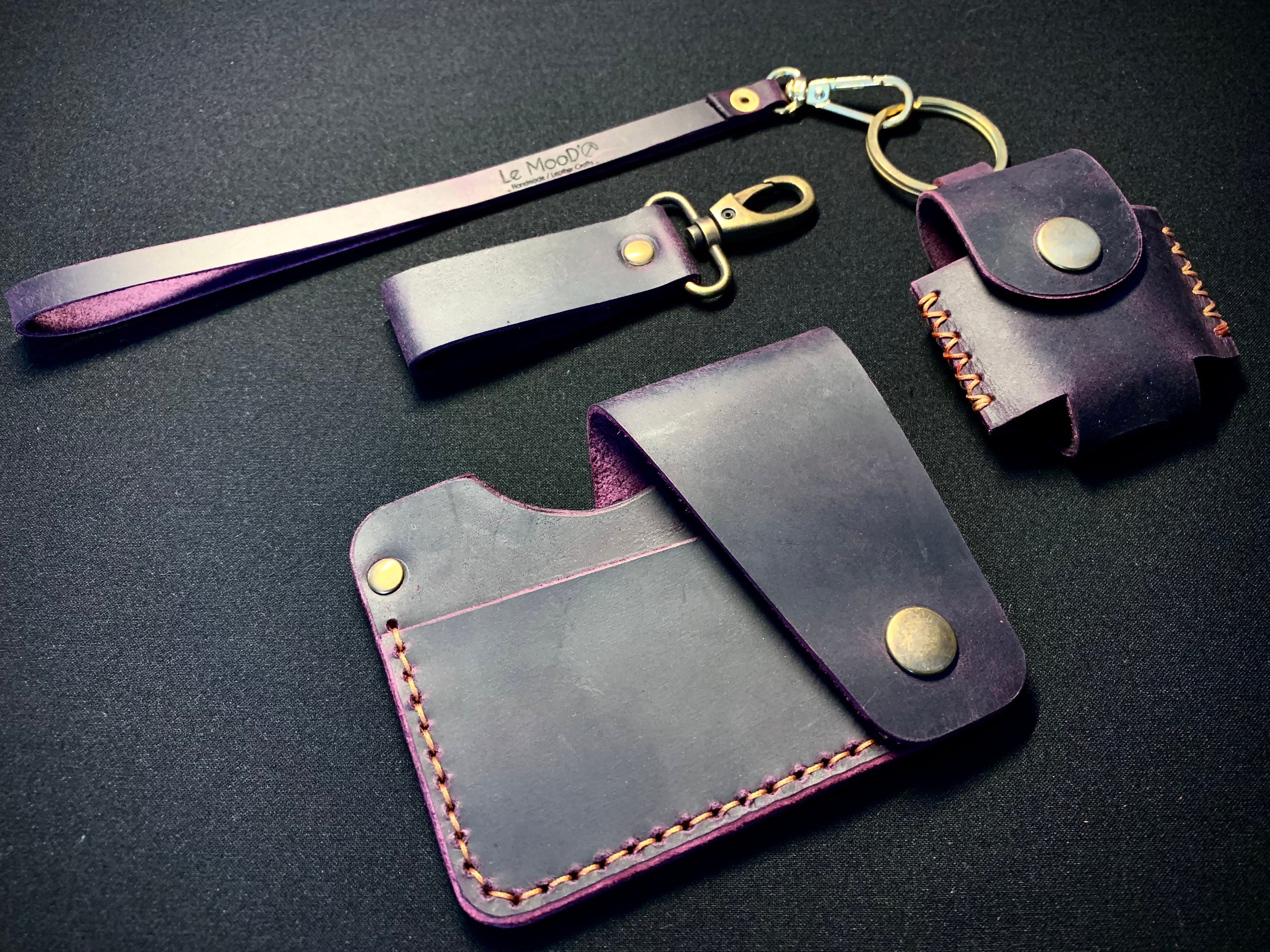 Natural Handmade Leather Purple Set / 3 Pieces - Etsy UK