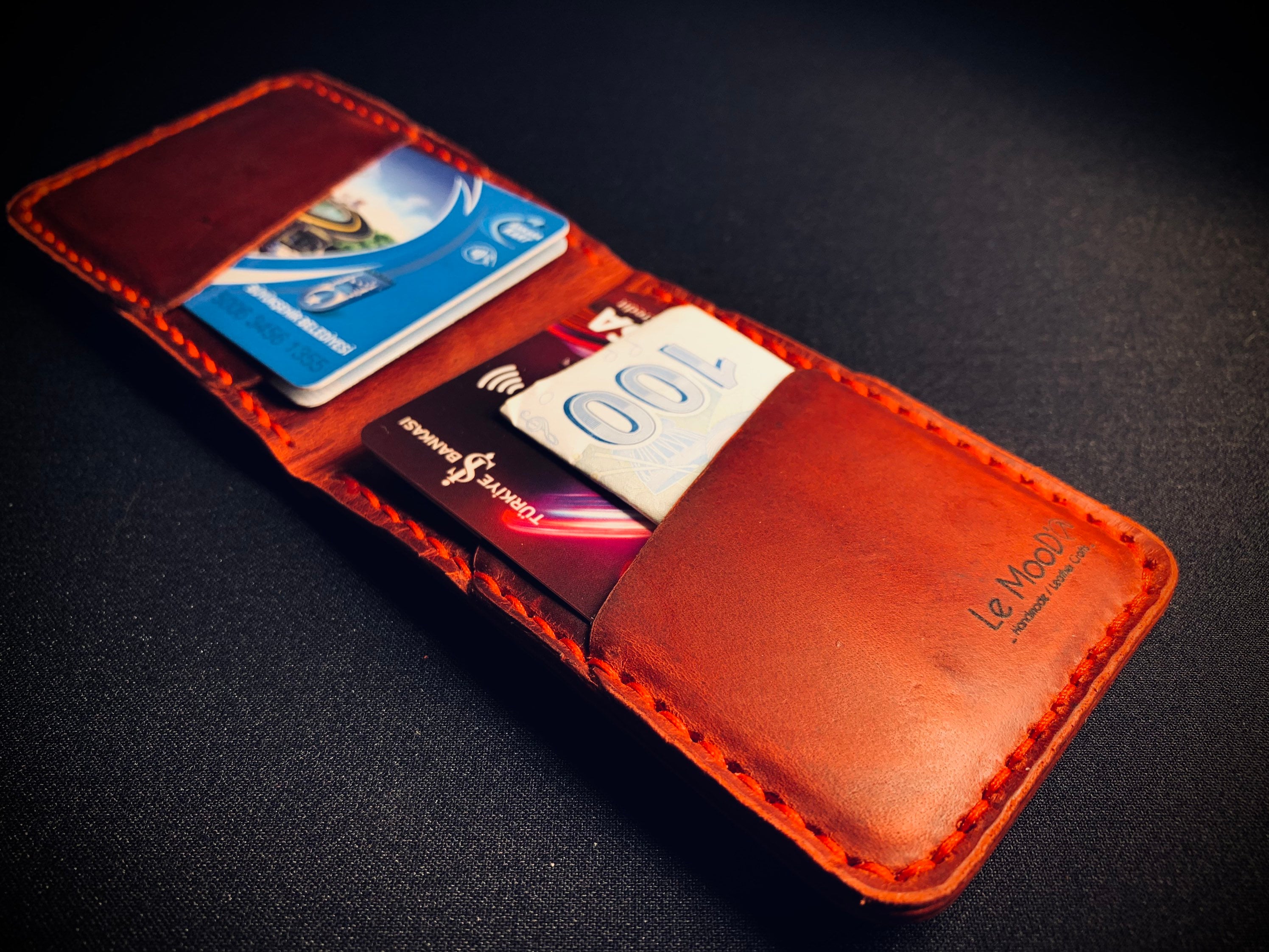 Natural Handmade Leather Card Holder / Red Etsy UK