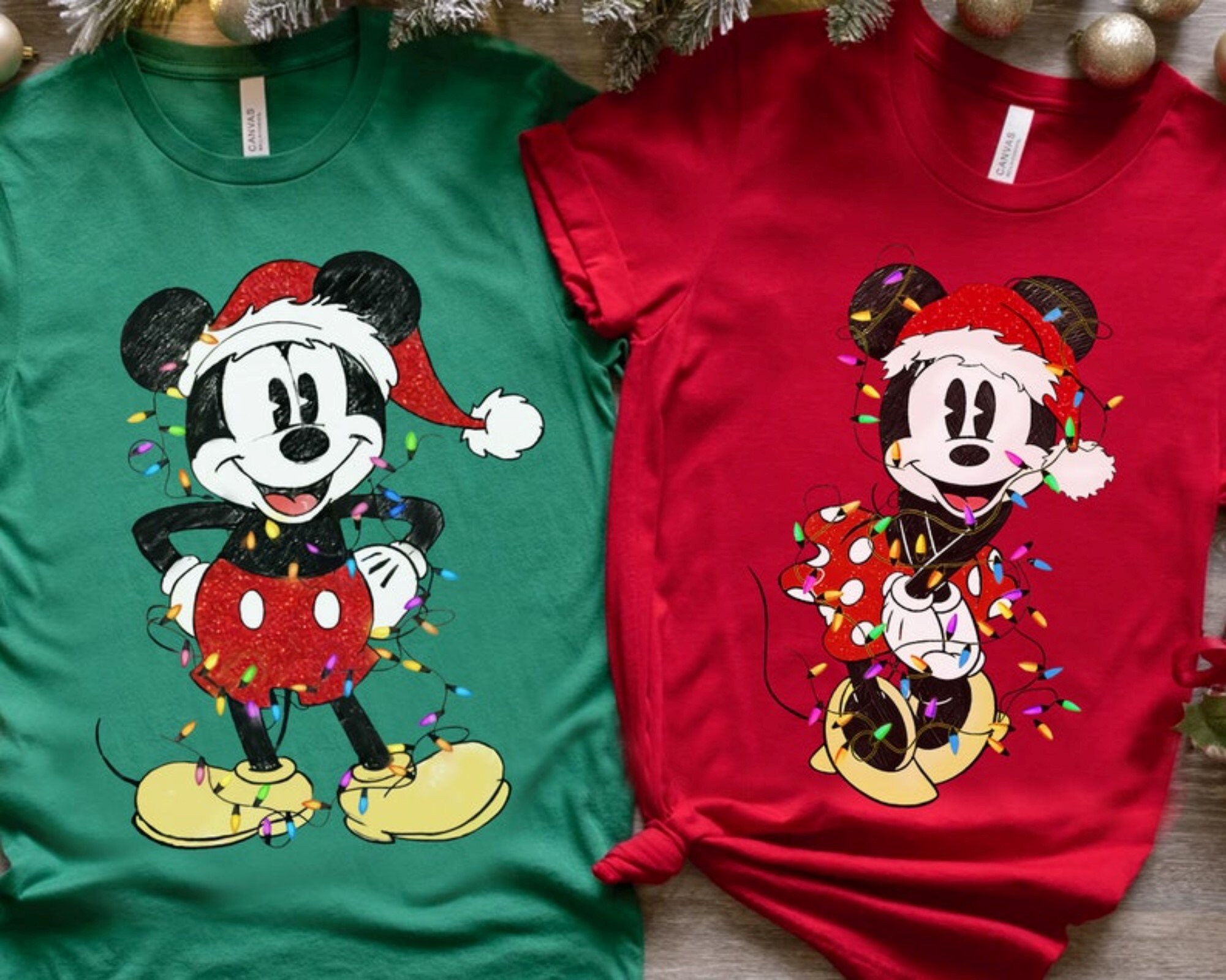 Discover Disney Couples Mickey and Minnie Mouse Christmas Lights T-Shirt