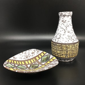 Mid Century Keramik Vase und Schale Strehla