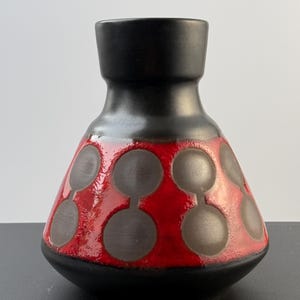 Dümler & Breiden 128-15 Vase, West Germany Pottery, Rot Schwarz, Mid Century, Vintage Keramikvase, 70er Jahre