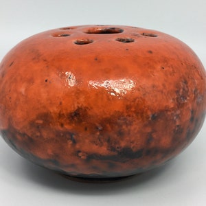 Mid Century Flower Frog Vase Orange Ceramic Bulb Vase Vintage German Pottery