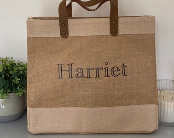 Luxury personalised tote bag | Luxury leather handle bag |