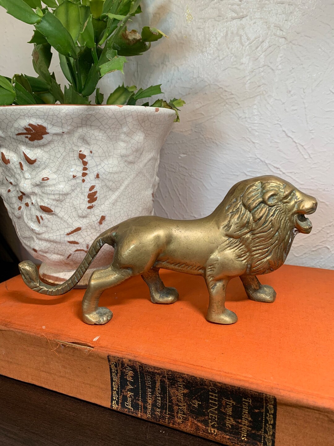 Large Vintage Brass Lion Figurine Decor Lion Statue Solid Etsy