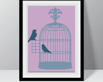 Patrón de punto de cruz digital, pájaro, jaula de pájaros PDF
