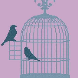 Bird Birdcage PDF Digital cross stitch pattern, bird