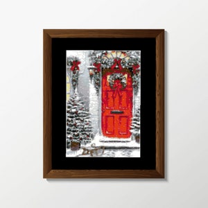 Christmas door - PDF Digital cross stitch pattern, winter decoration, christmas, celebration, download, nature, christmas tree, wreath