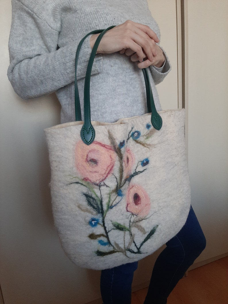 Natural Felt Womens Handbag, Felt Shopping Grocery Bag, Sturdy Hand