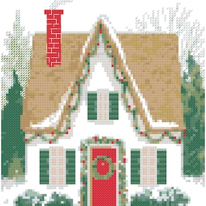 House in winter - PDF Digital cross stitch pattern, winter decoration, christmas, celebration, download, nature, house