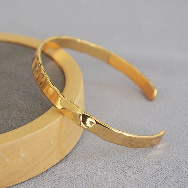 Gold Hammered Open Cuff Bangle, Gold Bracelet, 18ct Gold Plated Cuff, Gold Thin Cuff, Statement Bracelet, Gift Idea For Her
