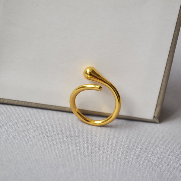 gouden open ring, 18K vergulde open ring, tranen druppel ring, verjaardagscadeau idee voor haar