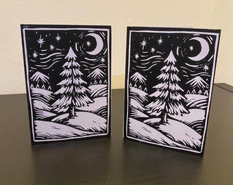Kerstkaart met linoprint