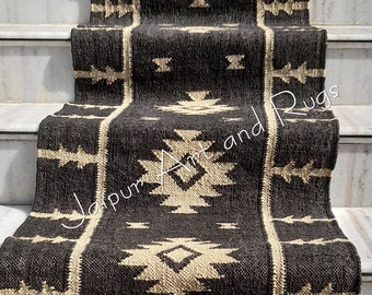 Wool Jute Kilim Runner Rugs, Handwoven Floor Area Navajo Carpet, Designer Outdoor Mat, Living Room Eco Friendly Earthy Persian Stair Dari