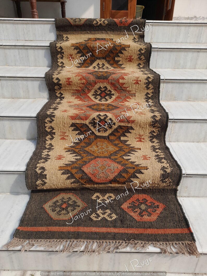 Wool Jute Runner, Handmade Runner, Wool Jute Rug, Kilim Runner, Jute rug, Jute Runner, Woven Rug, Woven Runner, Navajo Rug, Weave Rug, Rug. image 3