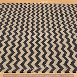 Handmade Wool Jute Kilim Rug: Black & White Bohemian Strips