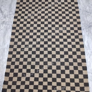 Hand Woven Wool Jute Rug: Black and White Checkered Accent Rug (5x8 Ft.)