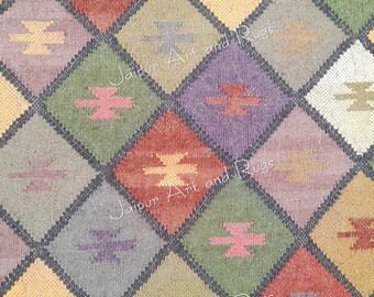 Wool Jute Rug, Navajo Kilim Runner Rug, Living Room Rug, Office Rug, Bedroom Rug, Jute Kilim Multi Color Runner, Custom Size Rug, Area Rug.