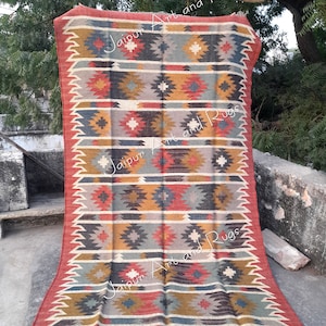 Handmade Multi Color Jute Kilim Rug: Boho Area Rug
