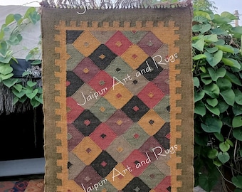 Multicolor Kilim Stair Runner | Vintage Aztec Motif Style | Handmade Turkish Stair Decor | Geometric Traditional Hallway , Entryway Runner