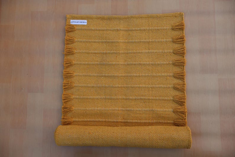 Yogamat van biologisch katoen – kruidenthee, milieuvriendelijk pilatestapijt, katoenen yogamat in mosterdkleur, mat voor thuis en in de woonkamer. afbeelding 10