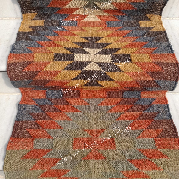 Wool Jute kilim Multi Color Runner Rug,Bedside Runner,Custom Stair Bohemian,Hallway kitchen Living Floor,Vintage Room Gifts,Oriental Runner.