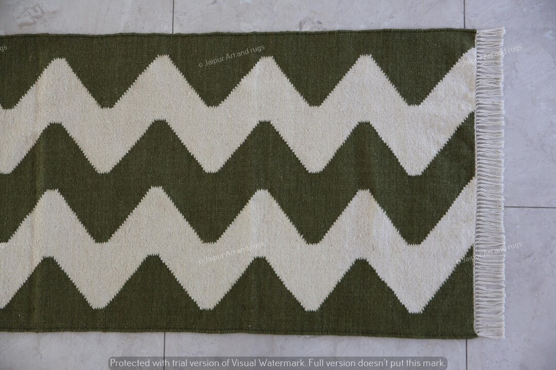 Earthy Fun Runner Rug Olive Green Wool Runner Rug for Stairs | Handwoven Kilim for Entryway ...