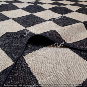 Large Diamond Handmade Wool Jute Kilim Runner Rug, Black & White Home Decor Aztac Rug Woven Accent Rug,4x6 5x8 6x9 8x10 9x12 10x14 Feet Rug.