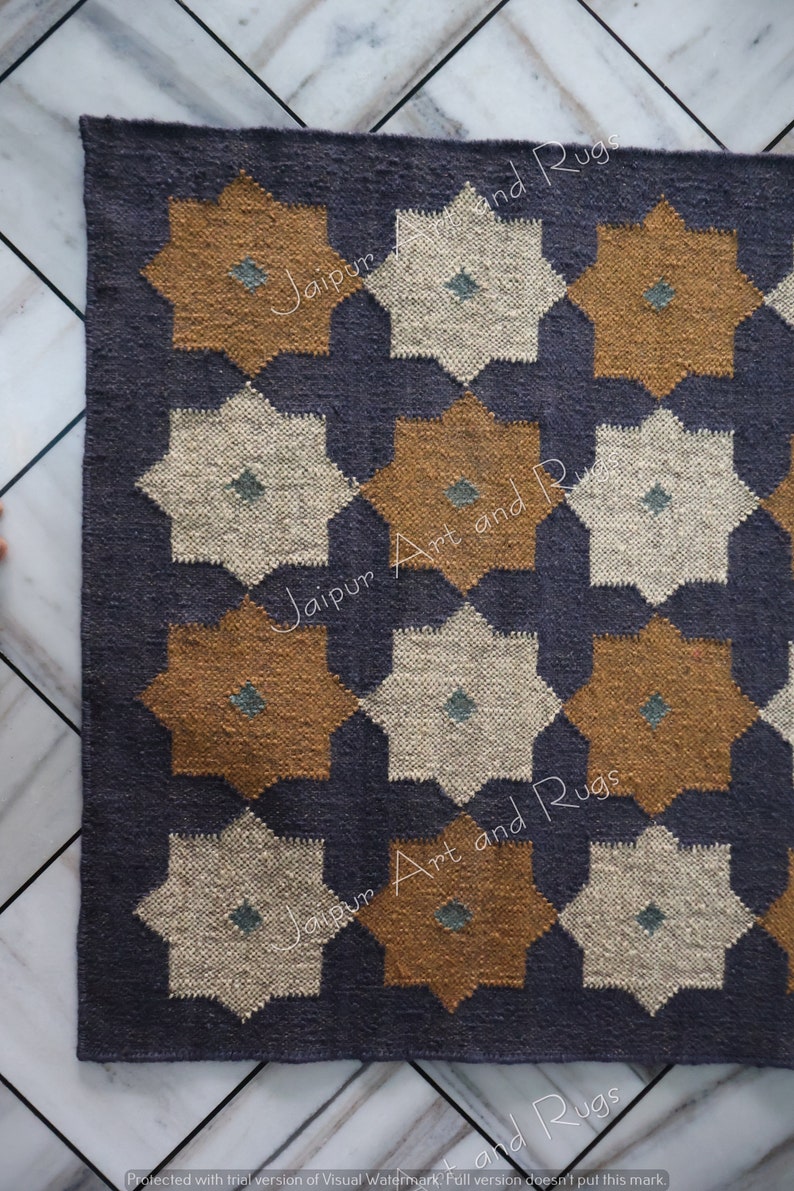 Wool Jute Kilim Runner Rugs, Handwoven Large Area Navajo Carpet