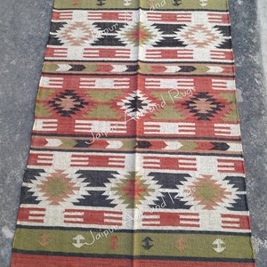 4X6 Handmade Kilim Rug,Multi color,Wool Jute Rug,Kilim Dhurrie traditional Indian,Chic Victorian Hipster,House warming.