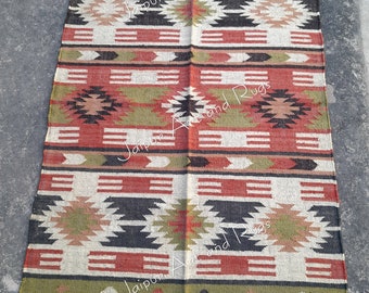 4X6 Handmade Kilim Rug,Multi color,Wool Jute Rug,Kilim Dhurrie traditional Indian,Chic Victorian Hipster,House warming.