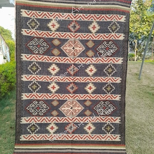 Handgewebter Kelim Teppich: Boho Flachgewebe Dhurrie
