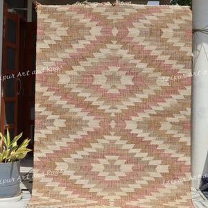 Handwoven Cotton Jute Rug: Bohemian Kilim Style, Custom Size