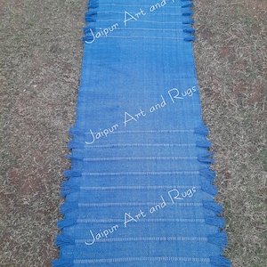 Handwoven Organic Cotton Yoga Mat: Dark Blue Pilates Rug (24x85 inches)