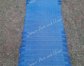 Handwoven Organic Cotton Yoga Mat: Anti-Skid Blue Rug (24x72 inches)