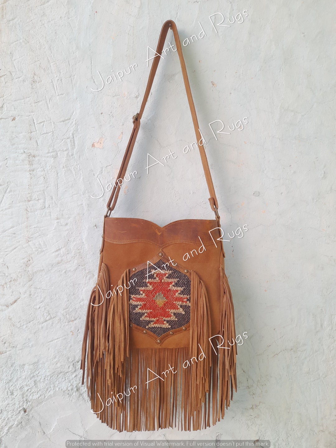 Vintage Kilim Dhurrie Rug & Leather Shoulder Bag Purse Carpet Etsy