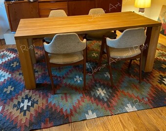 Handwoven Wool Jute Kilim Rug: Multi Color Vintage Oriental Floor Rug