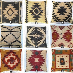 Handwoven Kilim Pillow Cover: Bohemian Jute Cushion, 18x18