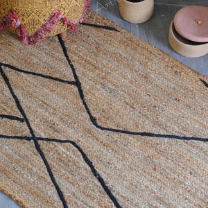 Cadeaux de Noël tapis, tapis de passage tressé en jute noir et naturel, tapis en jute, tapis sur mesure, grands tapis en jute, tapis de passage.