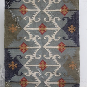 Tappeto Kilim in lana e iuta 4 x 6 piedi: tappeto decorativo intrecciato boho