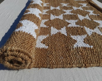 Handmade Hemp Jute Rug: Boho Farmhouse Decor, Custom Size