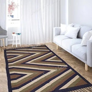 Handmade Wool Rug, Navajo Kilim Rug, Aztec Rug, Accent Rug, Outdoor Rug, Bedroom Rug, Indian Kilim Carpet Runner Rug,Wool Jute Kilim Rug.