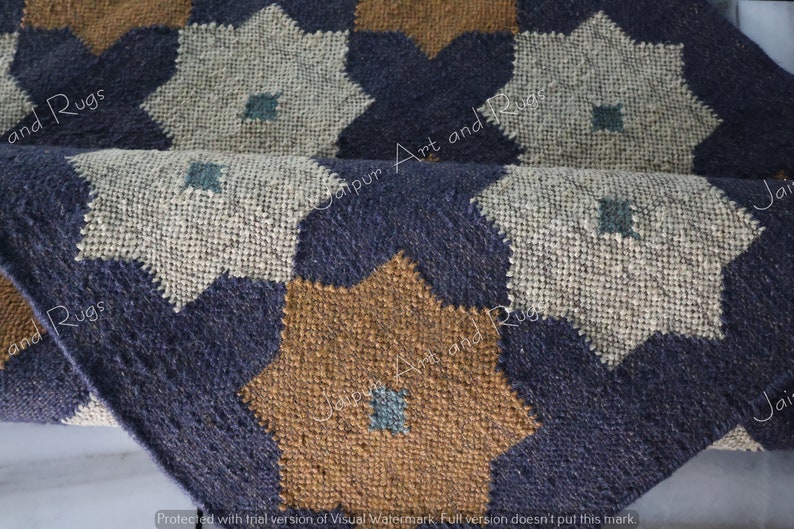 Wool Jute Kilim Runner Rugs, Handwoven Large Area Navajo Carpet