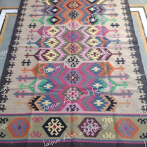 Handmade Wool Kilim Rug: Multi Color Woven Rug