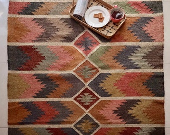Handmade Wool Kilim Rug,Navajo Kilim Runner Rug,Aztec Rug,Accent Rug, Outdoor/Indoor Rug, Bedroom wool jute Kilim Rug, Home And Living Decor