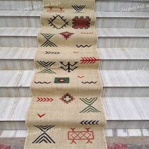 Wool Jute Kilim Runner Rug: Bohemian Hallway Rug, Vintage Oriental Style